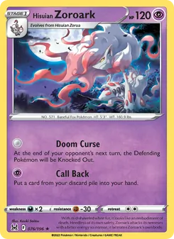 Hisuian Zoroark card from Lost Origin, number 076/196