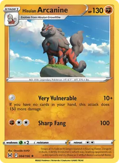 Hisuian Arcanine card from Lost Origin, number 084/196
