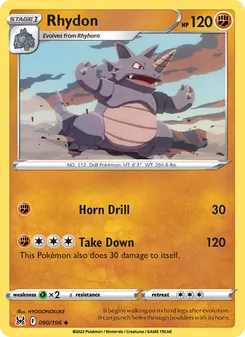 Rhydon card from Lost Origin, number 090/196