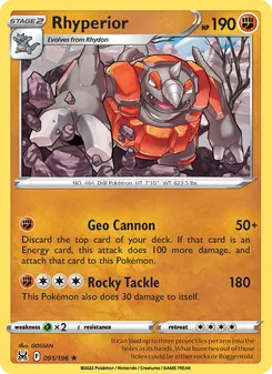 Rhyperior card from Lost Origin, number 091/196