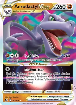 Aerodactyl VSTAR card from Lost Origin, number 093/196