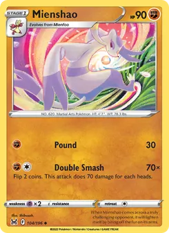 Mienshao card from Lost Origin, number 104/196