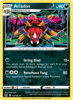 Ariados card from Lost Origin, number 113/196