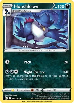 Honchkrow card from Lost Origin, number 115/196