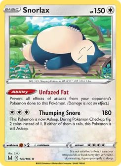 Snorlax card from Lost Origin, number 143/196