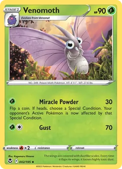 Venomoth card from Silver Tempest, number 002/195