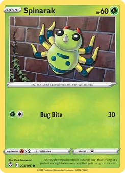 Spinarak card from Silver Tempest, number 003/195