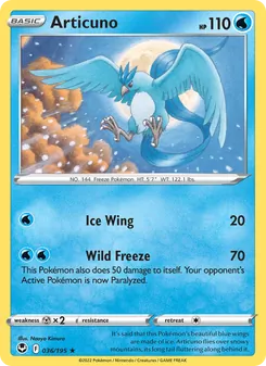Articuno card from Silver Tempest, number 036/195