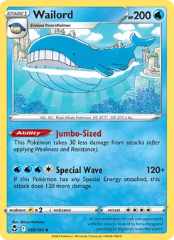 Wailord card from Silver Tempest, number 038/195