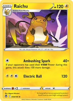 Raichu card from Silver Tempest, number 050/195