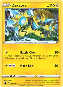 Zeraora card from Silver Tempest, number 056/195