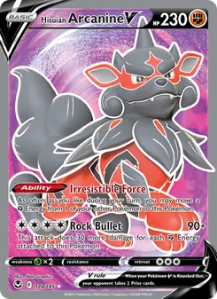 Hisuian Arcanine V card from Silver Tempest, number 179/195