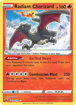 Radiant Charizard card from Crown Zenith, number 020/159