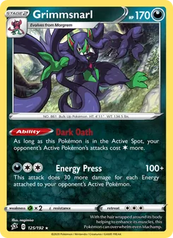 Grimmsnarl card from Rebel Clash, number 125/192