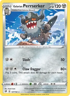 Galarian Perrserker card from Rebel Clash, number 127/192