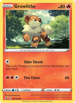 Growlithe card from Rebel Clash, number 27/192