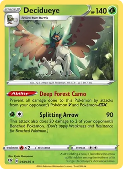 Decidueye card from Darkness Ablaze, number 13/189