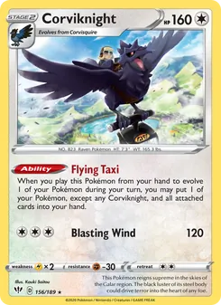 Corviknight card from Darkness Ablaze, number 156/189