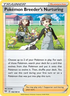 Pokémon Breeder's Nurturing card from Darkness Ablaze, number 166/189