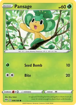 Pansage card from Darkness Ablaze, number 6/189
