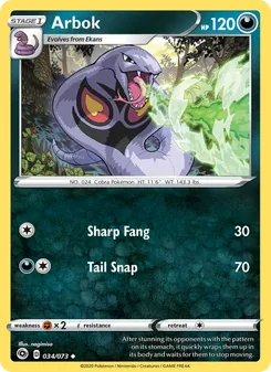 Arbok card from Champion's Path, number 34/73