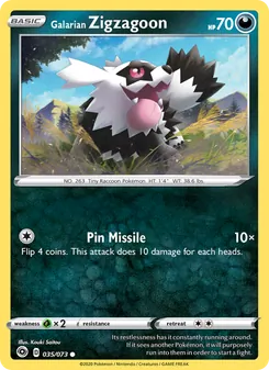 Galarian Zigzagoon card from Champion's Path, number 35/73