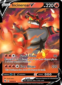 Incineroar V card from Champion's Path, number 8/73