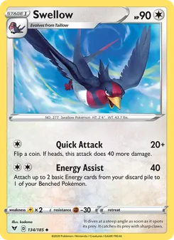 Swellow card from Vivid Voltage, number 134/185
