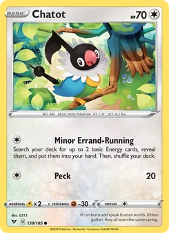 Chatot card from Vivid Voltage, number 139/185