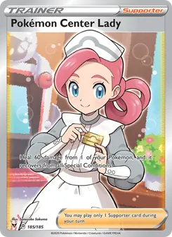 Pokémon Center Lady card from Vivid Voltage, number 185/185