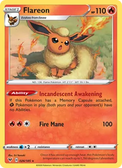 Flareon card from Vivid Voltage, number 26/185