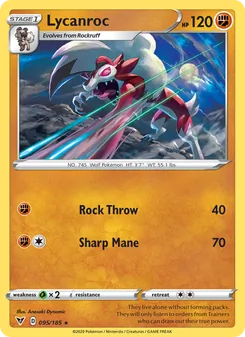 Lycanroc card from Vivid Voltage, number 95/185