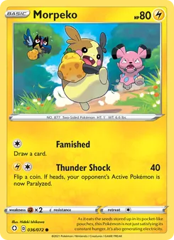 Morpeko card from Shining Fates, number 36/72