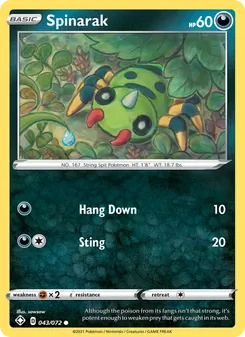 Spinarak card from Shining Fates, number 43/72