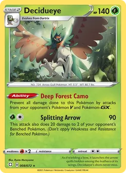 Decidueye card from Shining Fates, number 8/72
