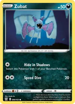 Zubat card from Battle Styles, number 89/163