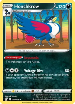 Honchkrow card from Battle Styles, number 94/163