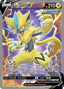 Zeraora V card from Chilling Reign, number 165/198