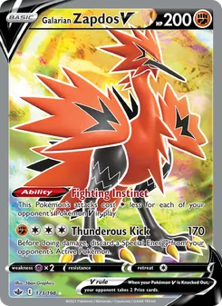 Galarian Zapdos V card from Chilling Reign, number 173/198