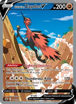 Galarian Zapdos V card from Chilling Reign, number 174/198