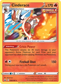 Cinderace card from Chilling Reign, number 28/198