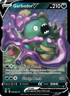 Garbodor V card from Evolving Skies, number 100/203