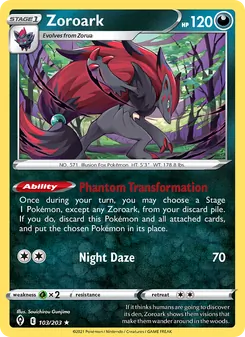 Zoroark card from Evolving Skies, number 103/203