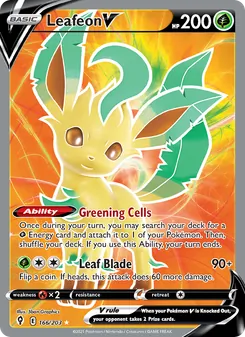 Leafeon V card from Evolving Skies, number 166/203