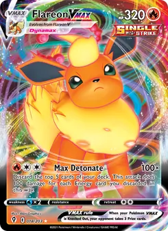 Flareon VMAX card from Evolving Skies, number 18/203