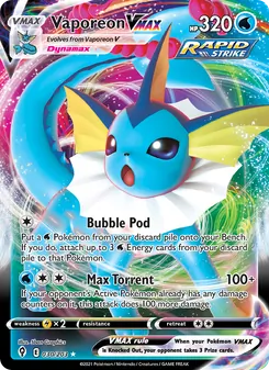 Vaporeon VMAX card from Evolving Skies, number 30/203