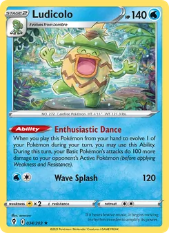 Ludicolo card from Evolving Skies, number 34/203