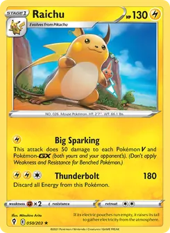 Raichu card from Evolving Skies, number 50/203