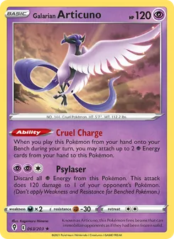 Galarian Articuno card from Evolving Skies, number 63/203