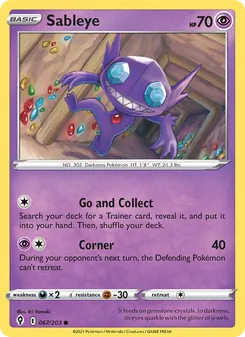 Sableye card from Evolving Skies, number 67/203